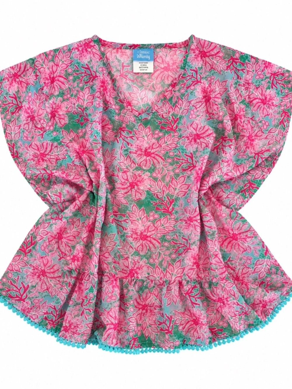 Classic Whimsy Girls Pink Green Floral Caftan Cover Up Size 7/8